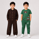 Brown Button Front Jacket Set & Green Polo Dream T-Shirt Co-Ord Set for Boys (Pack of 2)