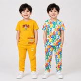 Yellow Polo Dream T-Shirt & Colorful Numbers Printed T-Shirt Co-Ord Set for Boys (Pack of 2)