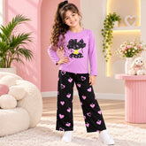 C1 PURPAL HAIR STYLE SHIRTWITH BLACK PAJAMA GIRL SET