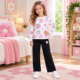 C1 WHITE MULTY FLOWER AND BLACK TOWSER GIRL SET