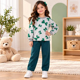 Green Bow Printed Girls’ Co-Ord Set – Premium Casual Wear