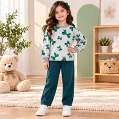 Green Bow Printed Girls’ Co-Ord Set – Premium Casual Wear