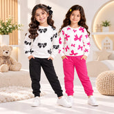 Girls’ Bow & Butterfly Printed Winter Sweatshirt & Trouser Set – Pack of 2