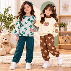 Girls’ Green Bow & Lovely Track Suit Set