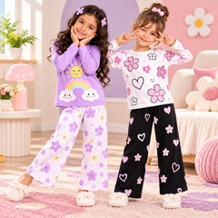 C1 — Pack of 2 Rainbow & Floral Heart Girls Co-Ord Set