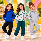 Blue Hoodie & Green Bow & Grey Tracksuit Girls Dress – Pack of 3