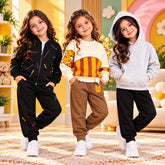 Black Printed Tracksuit & Tiger Bear & Grey Hoodie Girls Dress – Pack of 3