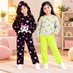 Black Kitty & Lime Bow Girls Dress – Pack of 2