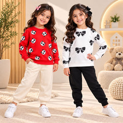 Panda Print & Bow Pattern Girls Winter Co-Ord Set