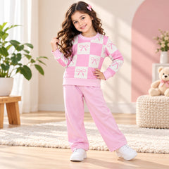 Pink Bow Checkered Girls Co-Ord Set