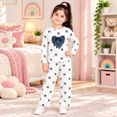C1 White & Navy Blue Bow Print Girls Kids Night Suit
