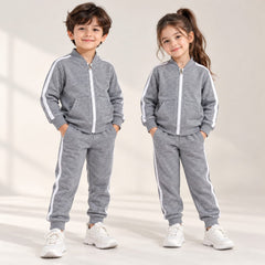 Grey Double-Pocket Winter Tracksuit for Kids