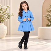 Sky Blue Wastern Style Button Kids Fleece Coat