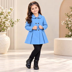 Sky Blue Wastern Style Button Kids Fleece Coat