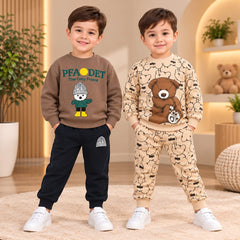 PFAODET & Teddy Bear Printed Boys Sweatshirt Trouser Set (Pack of 2)