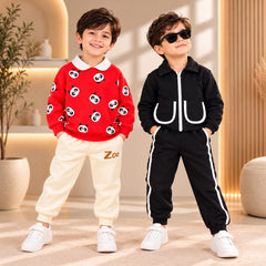 Panda & Black Zip-Up Boys Tracksuit Set (Pack of 2)