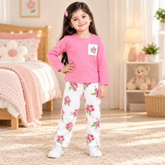 C1 Pink Pocket Print Girls Kids Night Suit
