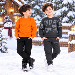 Orange Plain & Grey Printed Desgin Tracksuit - Pack of Two