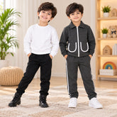 White Sweatshirt & Charcoal Grey Zip-Up Jacket Set - Pack of Two