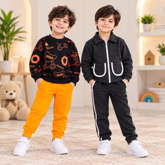 Black Printed & Grey Zipper Jacket Set - Pack of Two
