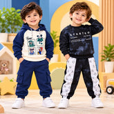 Blue Hoodie & Black Marble Printed Suit Set – Pack of 2