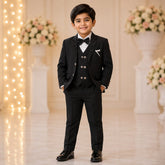 Boys Coat Pant 4-Piece Set – Classic Black Formal Suit (Ages 2–11 Years)