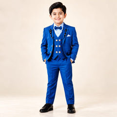 Kids 4-Piece Zinc Blue Coat Pant Suit (Size 2–11 Years)-M1