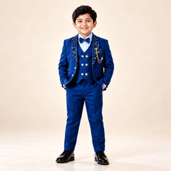 Boys Premium Zinc Blue 4-Piece Coat Pant Set (Ages 2 to 11 Years)