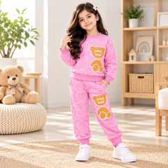 Pink Little Bear Printed Girls Sweatshirt & Trosuer Set