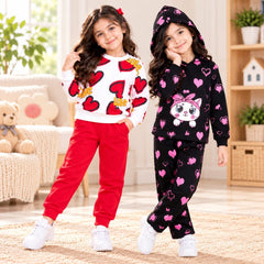 Black Kitty & Red Heart Girls Co-Ord Set