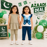 Beige Girls 2-Piece Co-Ord Set & Butterfly Print Girls 2-Piece Co-Ord Set ( Pack of two )