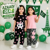 Black & Pink Heart Bunny Print & Pink & Zebra Print Bow Girls Co-Ord Set ( Pack of two )