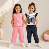 Pink X-Print & Butterfly Graphic Co-Ord Set ( Pack of two )