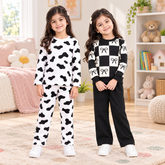Cow Print & White Bow Checkerboard Suit Set – Pack of 2