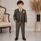 Brown Textured Formal Suit with Jacquard Shawl Lapel 4 piece suit set