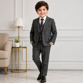 Charcoal Grey Textured Double-Breasted 4-Piece Boys Formal Suit Set