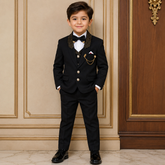 Black Tuxedo Suit Set with Gold Studded Shawl Collar & Accessories