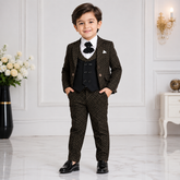 Boys Black & Gold Jacquard 5-Piece Tuxedo Suit Set – Designer Formal Party Wear