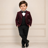 Maroon Printed Tuxedo Suit Set – 4-Piece Formal Party Wear