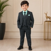 Boys Charcoal Grey 3-Piece Suit with Mint Green Shirt & Tie
