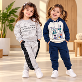 Grey Printed & Navy Blue Hoodie Suit Set – Pack of 2