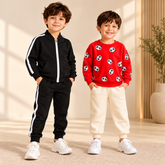 Black Zip-Up Tracksuit & Red Panda Printed Sweatshirt with Trouser - Pack of Two