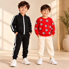 Black Zip-Up Tracksuit & Red Panda Printed Sweatshirt with Trouser - Pack of Two