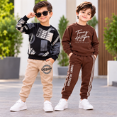 Black Graphic Sweatshirt with Beige DESIGNt & Chocolate Brown Tommy Hilfiger Printed Sweatshirt - Pack of Two