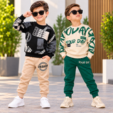Black Graphic Sweatshirt with Trouser & Green Your Day Track Suit - Pack of Two