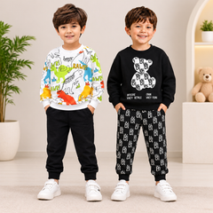 Dinosaur Print Winter Sweatshirt & Black Bear Print Winter Sweatshirt & Trouser Sets - Pack of Two