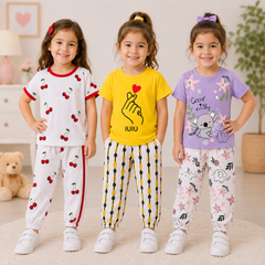 Cherry, Finger Heart & Koala Girls T-Shirt & Trouser Set – Pack of 3