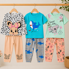Leopard Bunny, Shark & Koala Girls T-Shirt & Trouser Set – Pack of 3