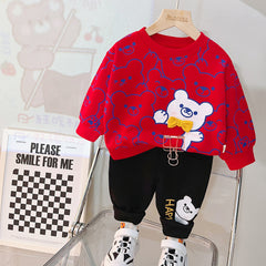 RED TEDDY PRINTED WINTER KIDS SWEAT SUIT