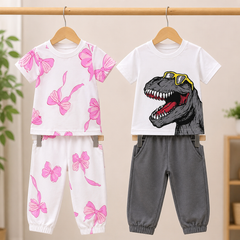 Pink Floral & Dino Print Pajama Set Pack of 2